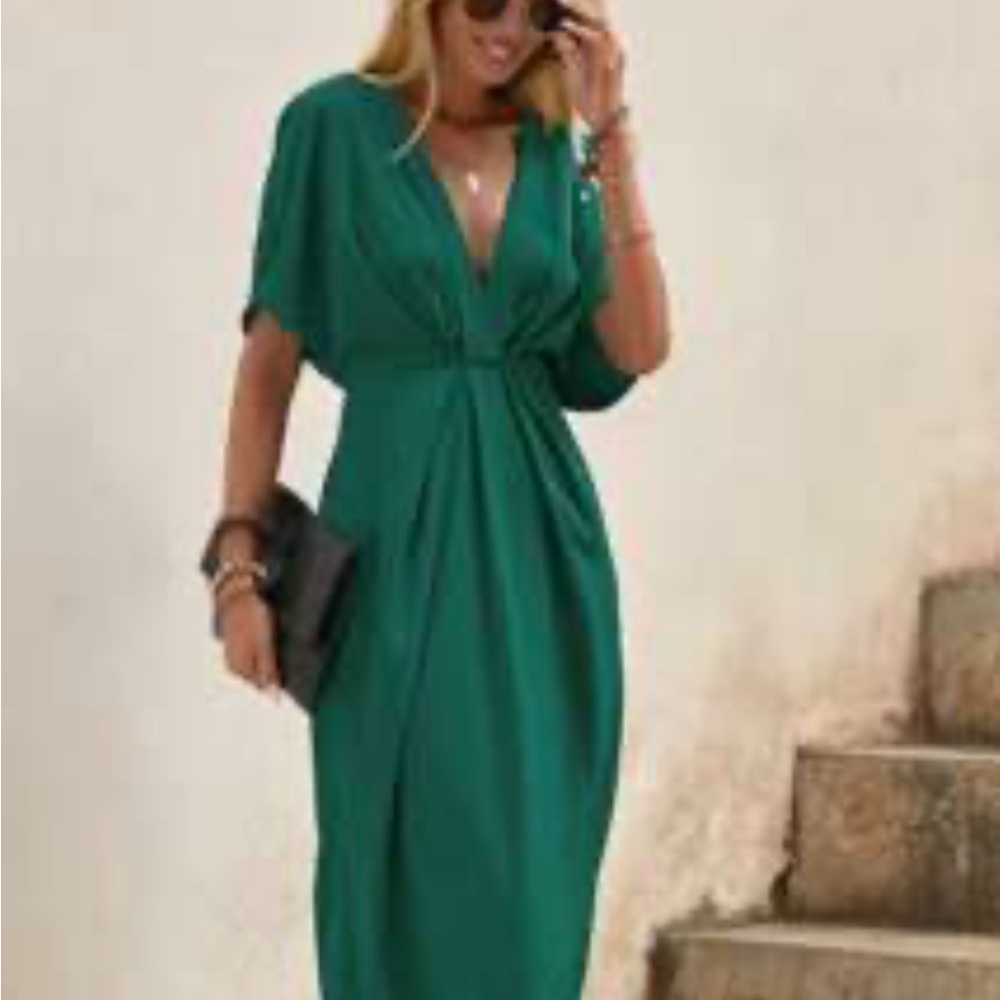 Emory Rose/SHEIN Jewel Green Plunge Dolman Sleeve Midi Sundress